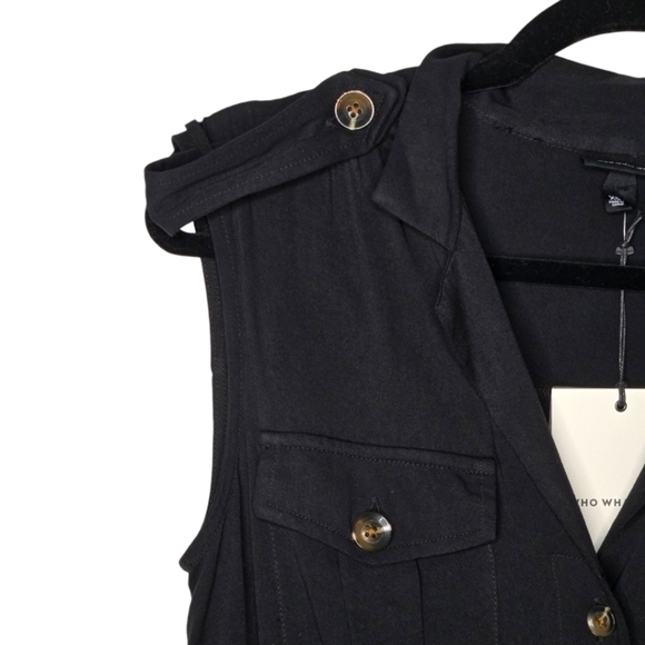 WHO WHAT WEAR Womens Black Button Up Collar Tie Belt Shirt Dress Size XS - Picture 5 of 13